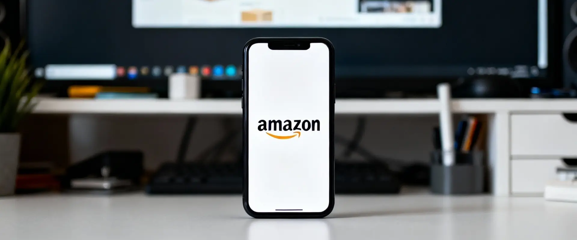 smartphone con schermata logo Amazon